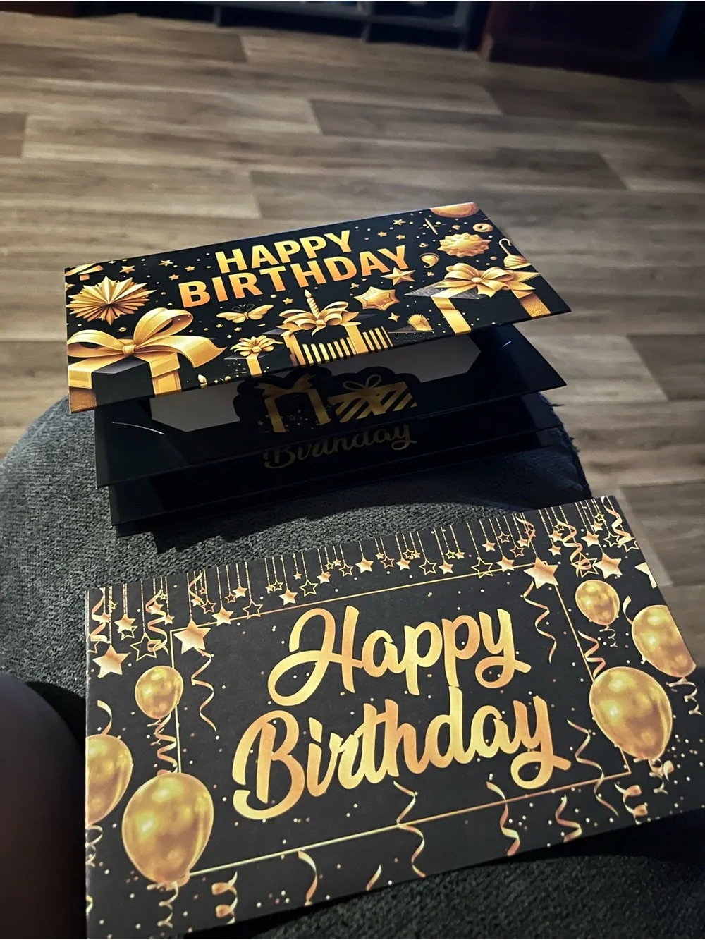 Gold & Black Happy Birthday Pop-Up Card Garland